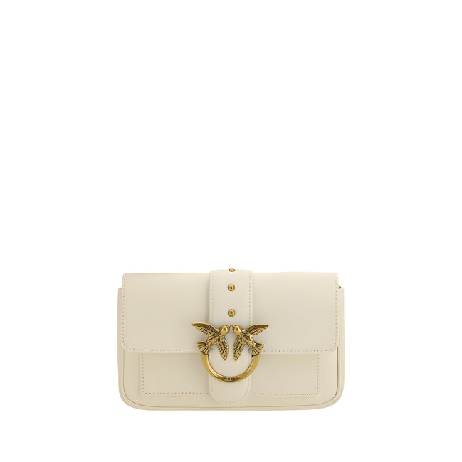 PINKO White Calf Leather Shoulder Bag