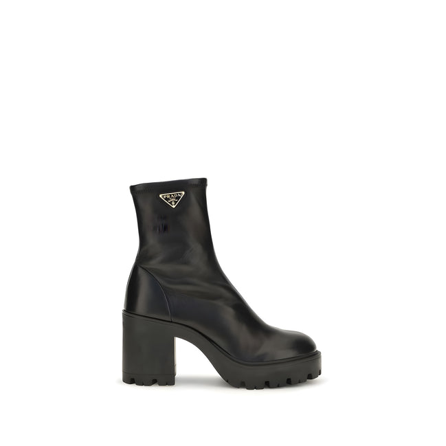 Prada Black Calf Leather Ankle Boots