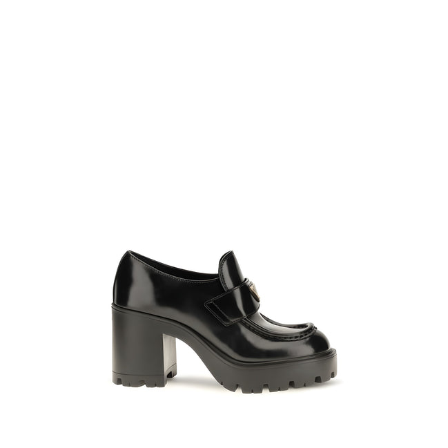 Prada Black Calf Leather Platform Loafers