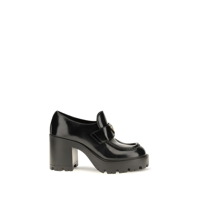 Prada Black Calf Leather Platform Loafers