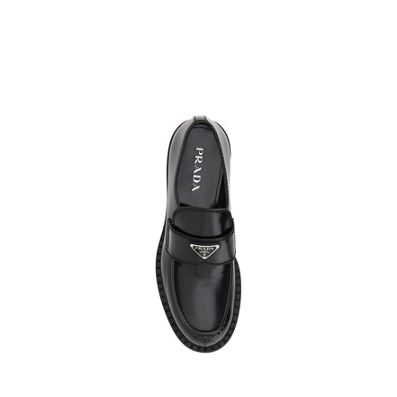Prada Black Calf Leather Platform Loafers