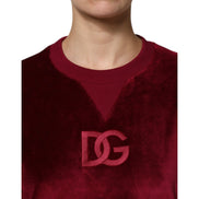 Dolce & Gabbana Red Cotton Velvet Crew Neck Sweater