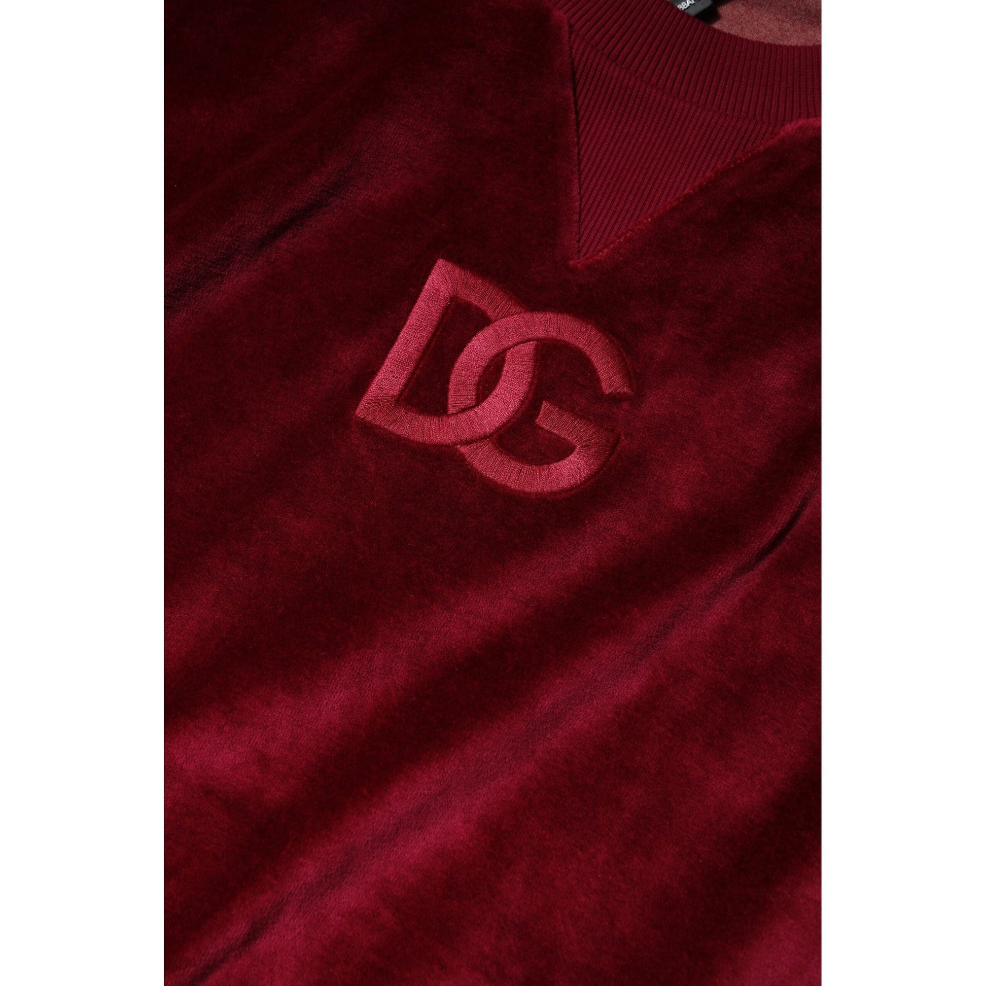 Dolce & Gabbana Red Cotton Velvet Crew Neck Sweater