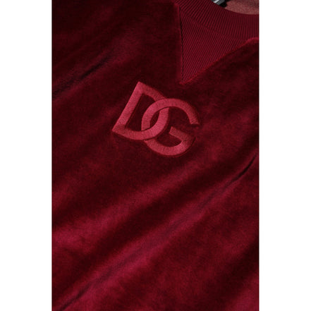 Dolce & Gabbana Red Cotton Velvet Crew Neck Sweater