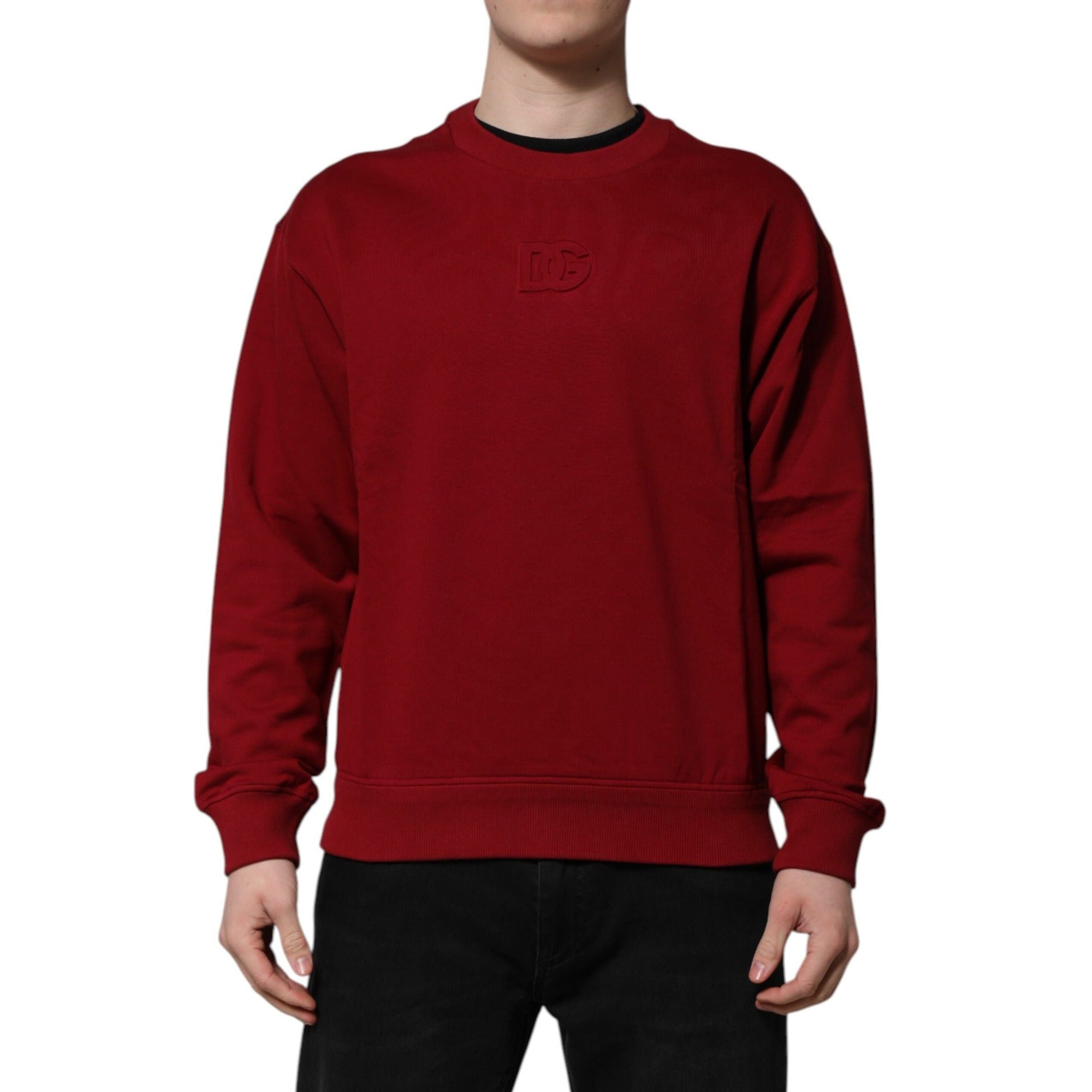 Pull Ras du Cou en Coton Rouge avec Logo Gaufré Dolce & Gabbana