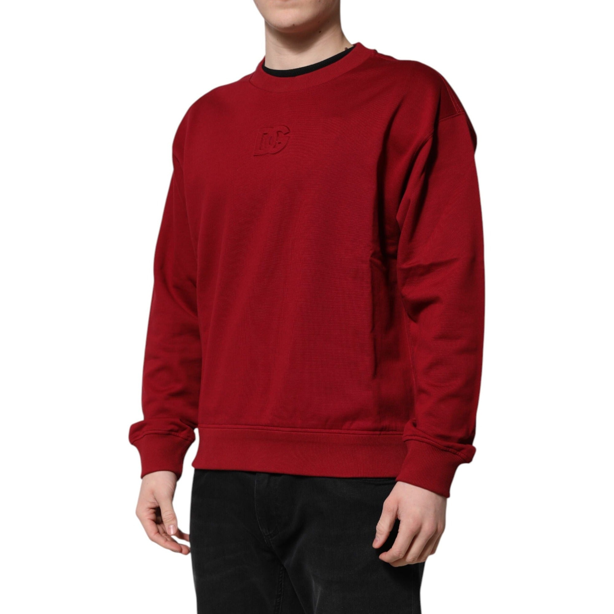 Pull Ras du Cou en Coton Rouge avec Logo Gaufré Dolce & Gabbana