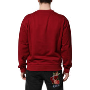 Pull Ras du Cou en Coton Rouge avec Logo Gaufré Dolce & Gabbana