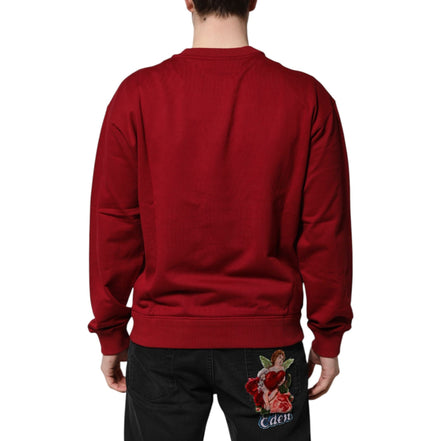 Pull Ras du Cou en Coton Rouge avec Logo Gaufré Dolce & Gabbana