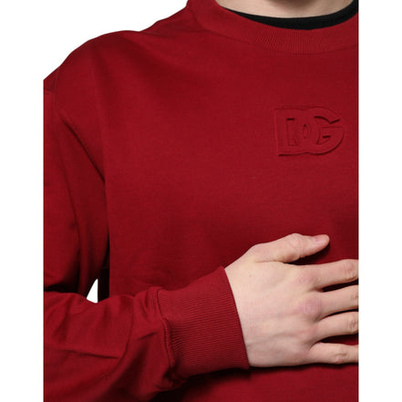 Pull Ras du Cou en Coton Rouge avec Logo Gaufré Dolce & Gabbana