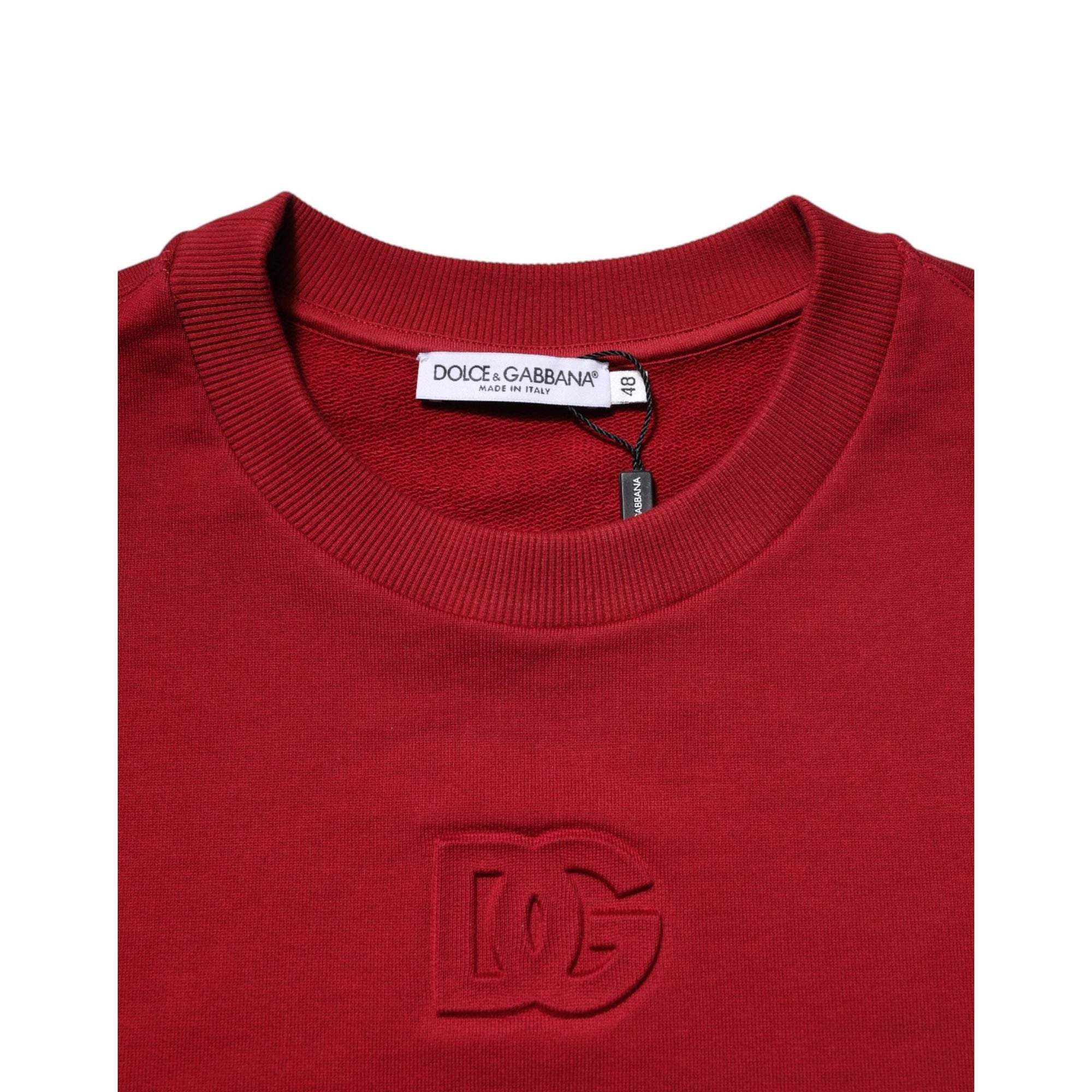 Pull Ras du Cou en Coton Rouge avec Logo Gaufré Dolce & Gabbana