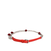 Dolce & Gabbana Red Leather Silver Chain Floral Belt