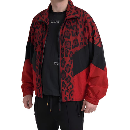 Pull zippé intégral Dolce & Gabbana en nylon rouge léopard
