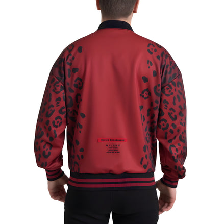 Dolce & Gabbana Red Leopard Full Zip Bomber Jacket