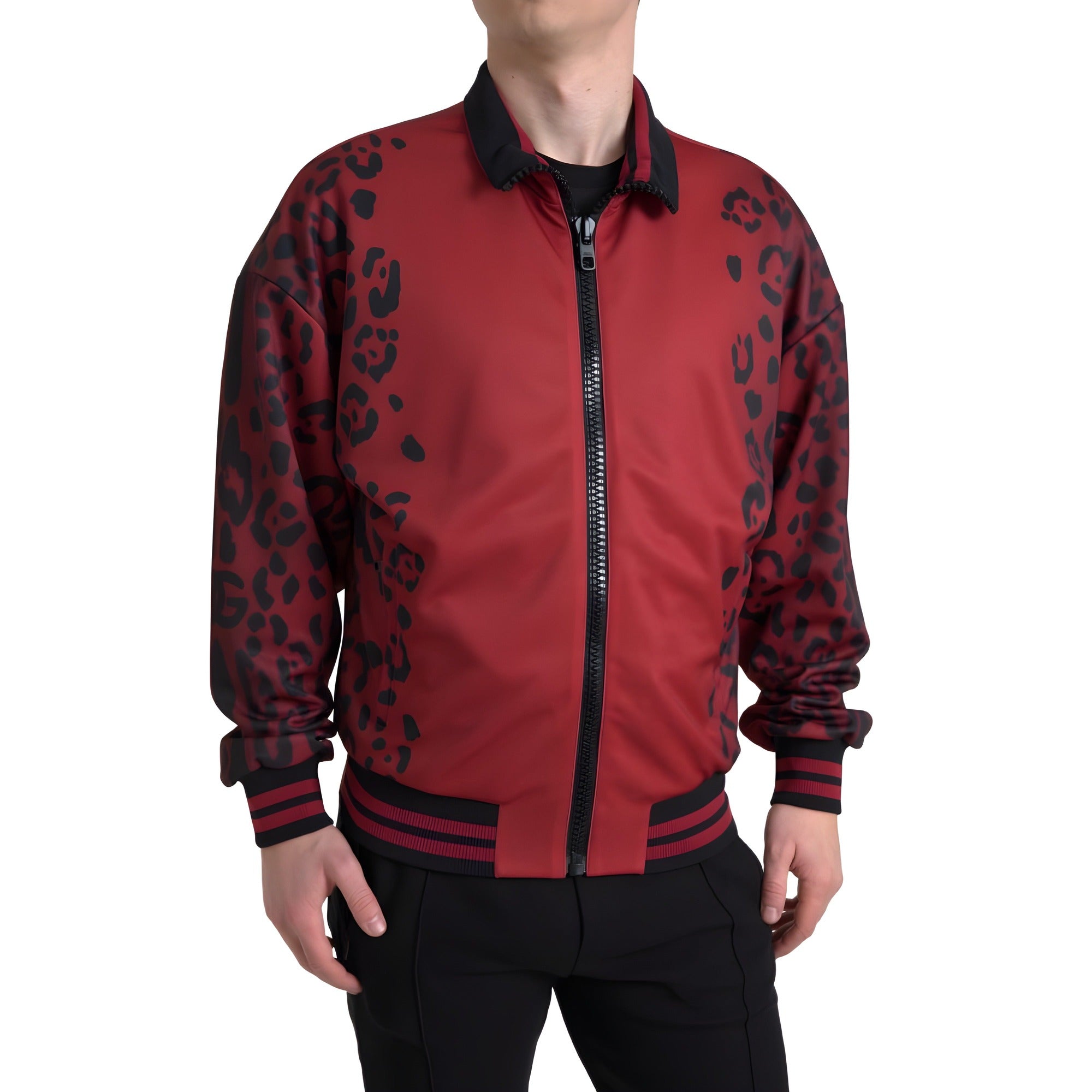 Bomber Dolce & Gabbana en polyester léopard rouge à fermeture éclair intégrale