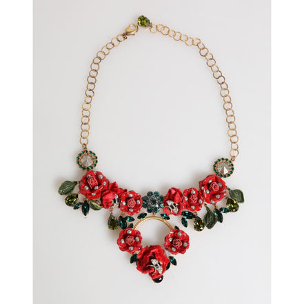 Collier fantaisie Dolce & Gabbana rose rouge floral orné de cristaux