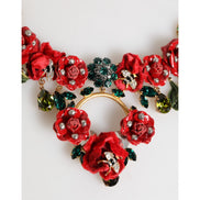 Collier fantaisie Dolce & Gabbana rose rouge floral orné de cristaux