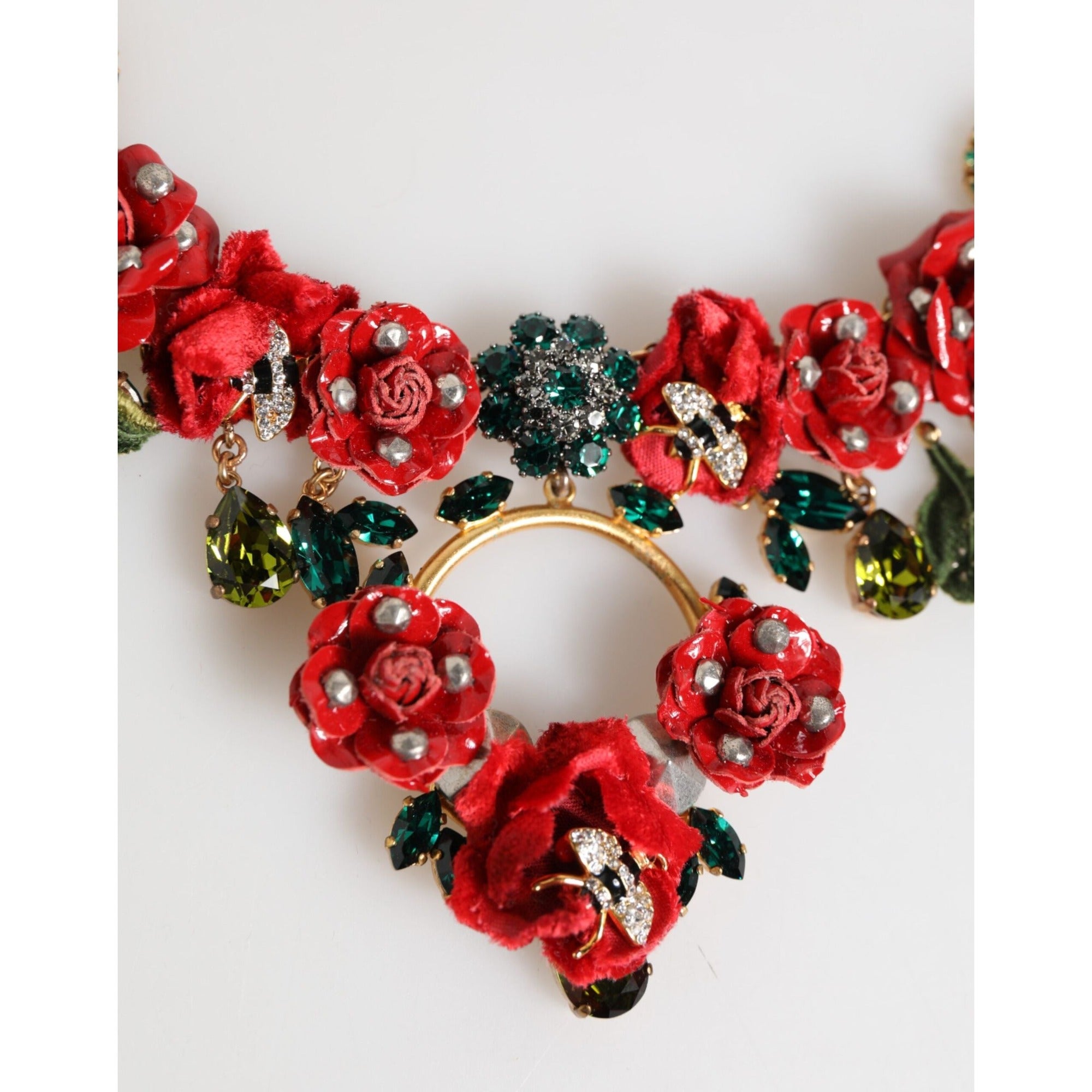 Collier fantaisie Dolce & Gabbana rose rouge floral orné de cristaux