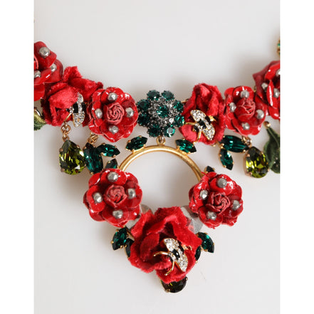 Collier fantaisie Dolce & Gabbana rose rouge floral orné de cristaux