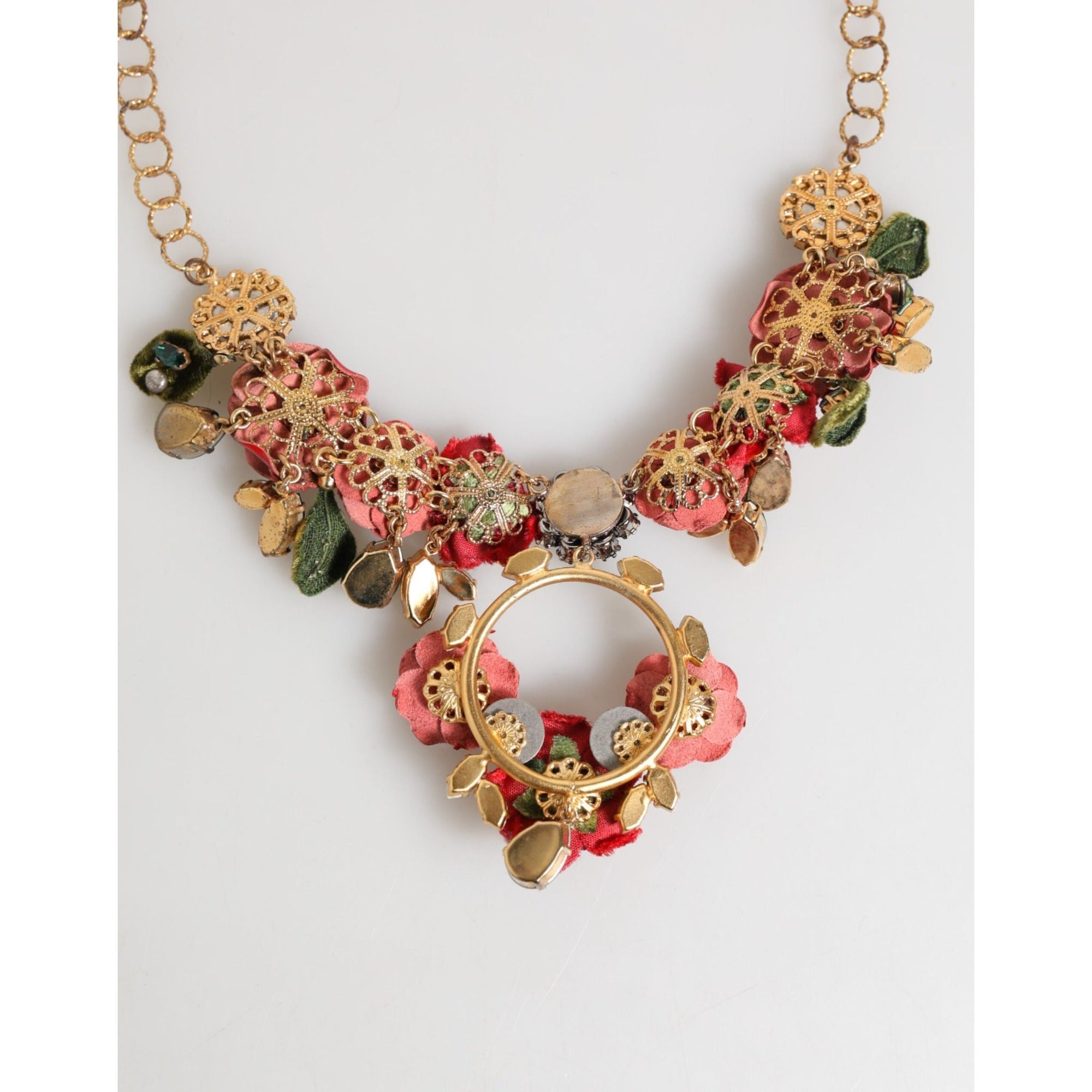 Collier fantaisie Dolce & Gabbana rose rouge floral orné de cristaux