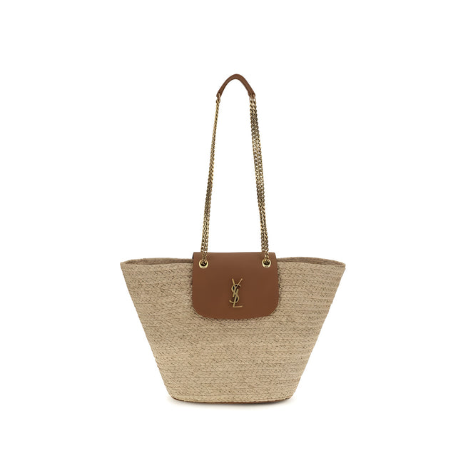 Saint Laurent Beige Raffia Tote Bag