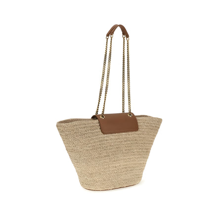 Saint Laurent Beige Raffia Tote Bag