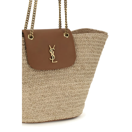 Saint Laurent Beige Raffia Tote Bag