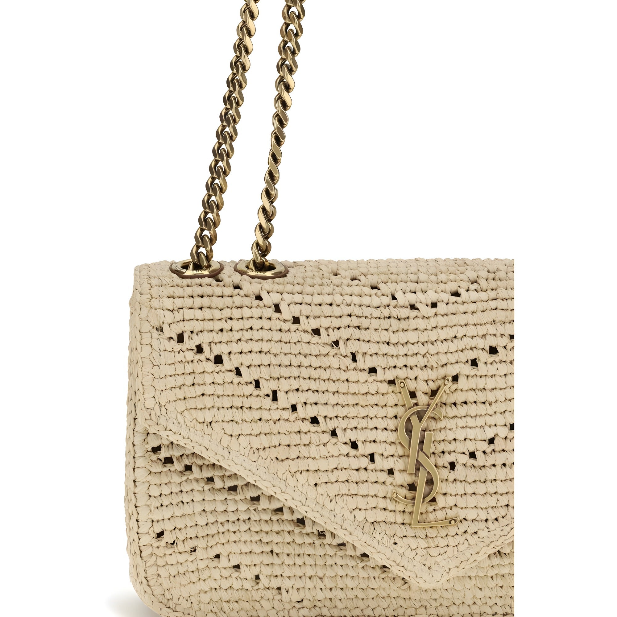 Saint Laurent Beige Raffia Shoulder Bag