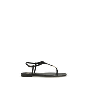 Saint Laurent Black Calf Leather Flat Sandals