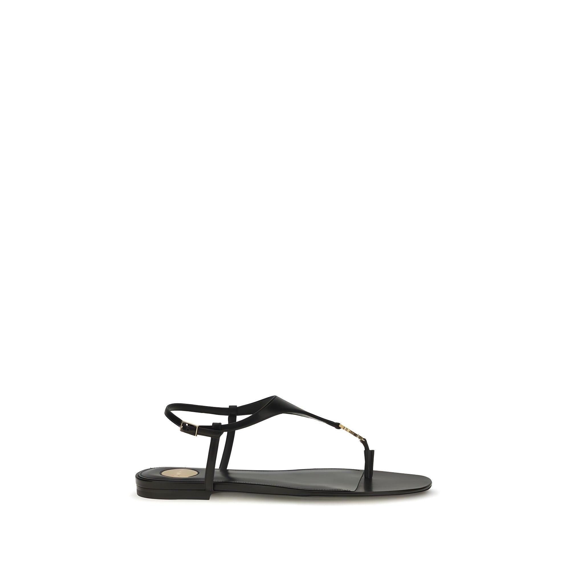 Saint Laurent Black Calf Leather Flat Sandals