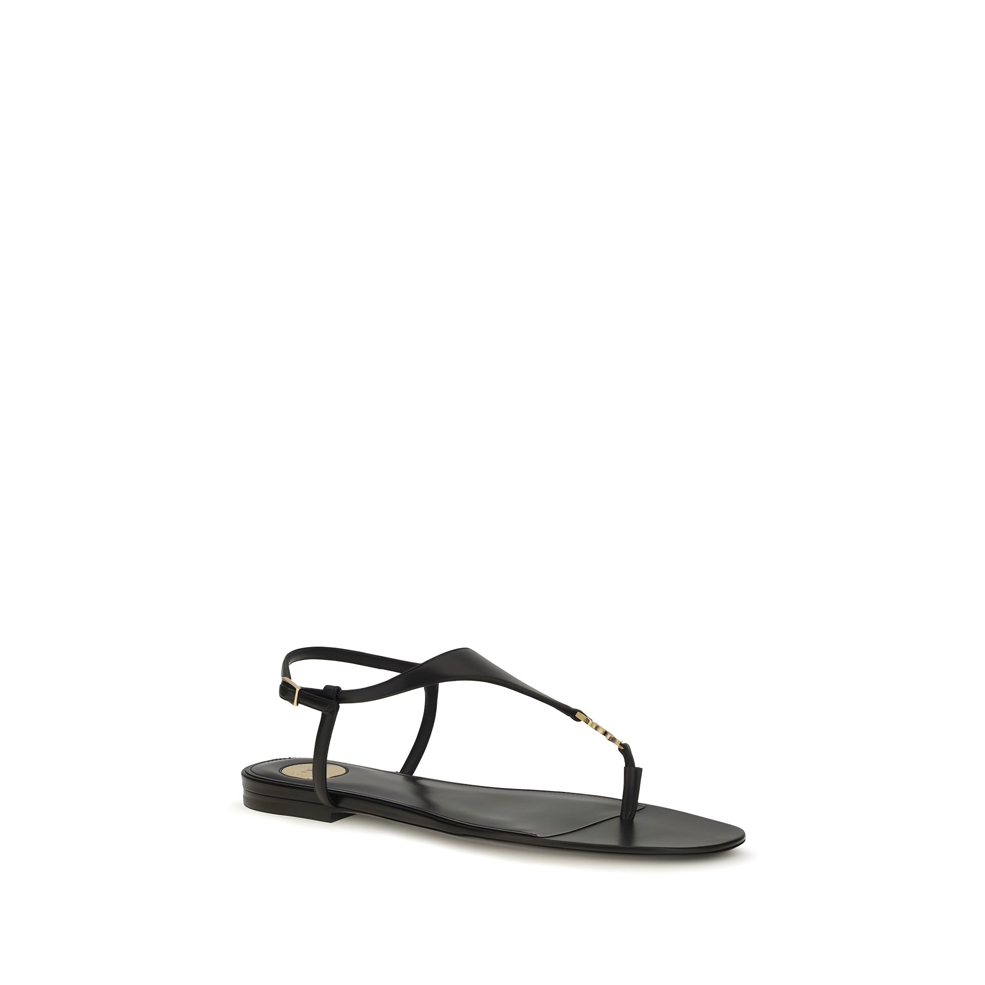 Saint Laurent Black Calf Leather Flat Sandals
