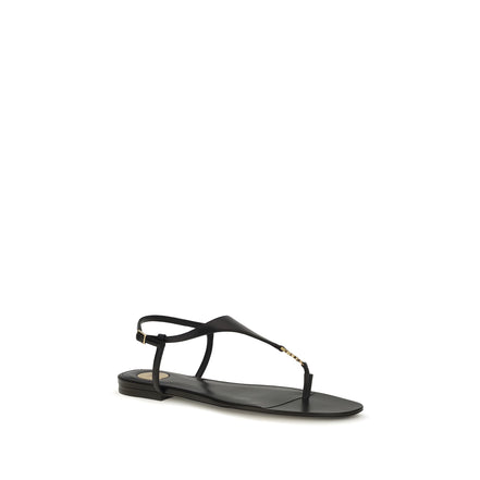 Saint Laurent Black Calf Leather Flat Sandals
