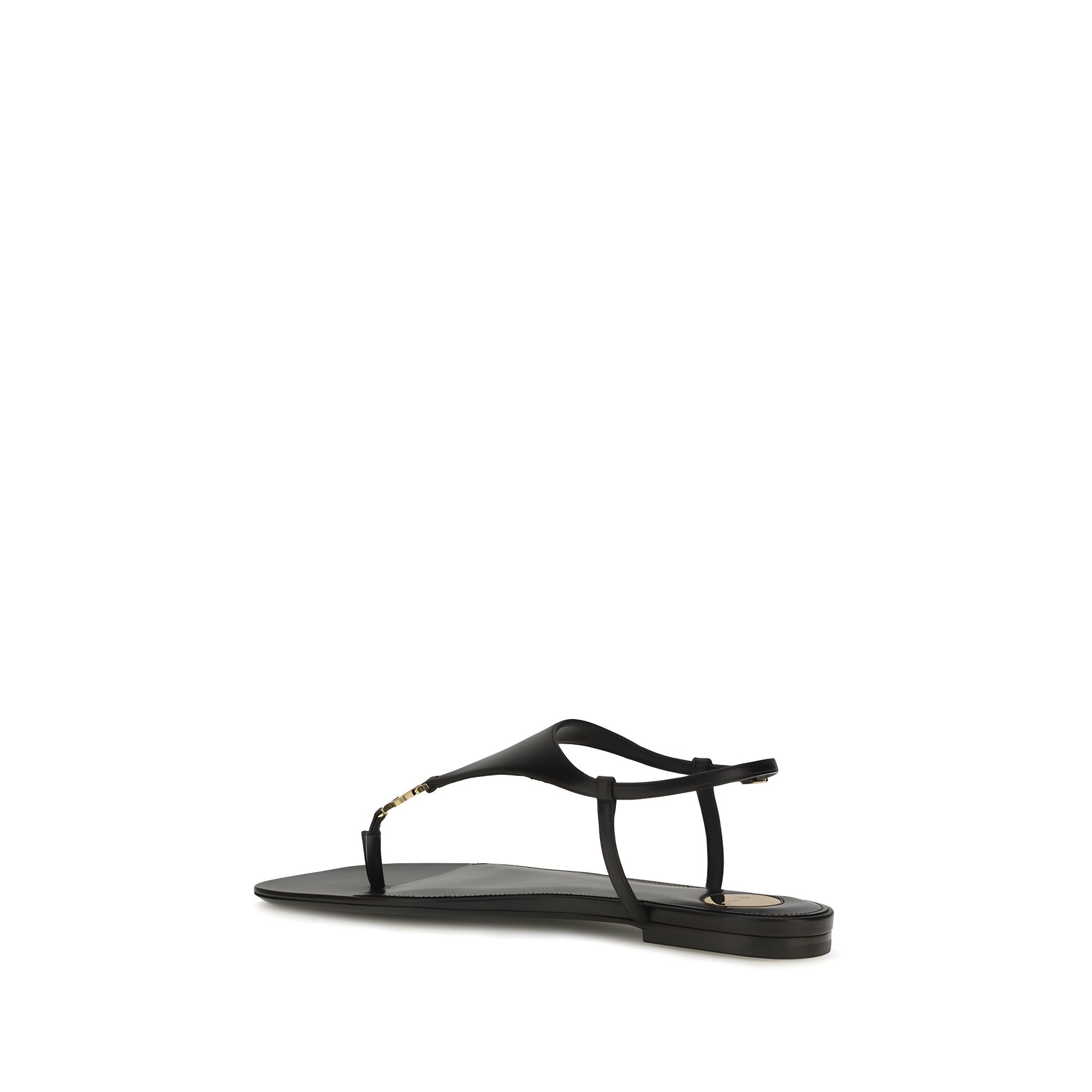 Saint Laurent Black Calf Leather Flat Sandals