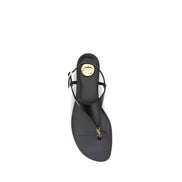 Saint Laurent Black Calf Leather Flat Sandals