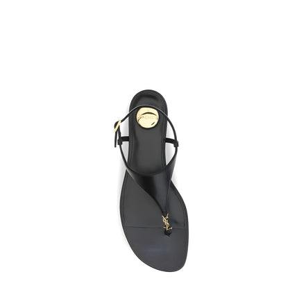 Saint Laurent Black Calf Leather Flat Sandals