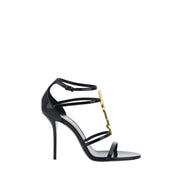 Saint Laurent Black Calf Leather Stiletto Heel Sandals