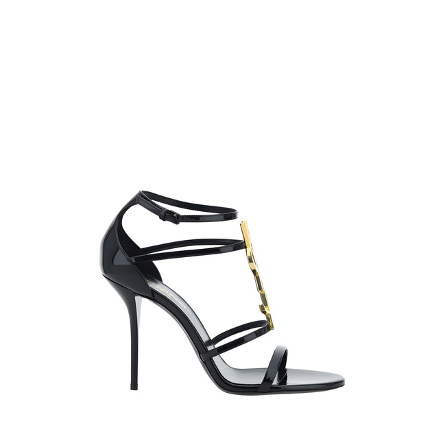 Saint Laurent Black Calf Leather Stiletto Heel Sandals