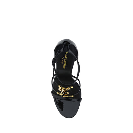 Saint Laurent Black Calf Leather Stiletto Heel Sandals