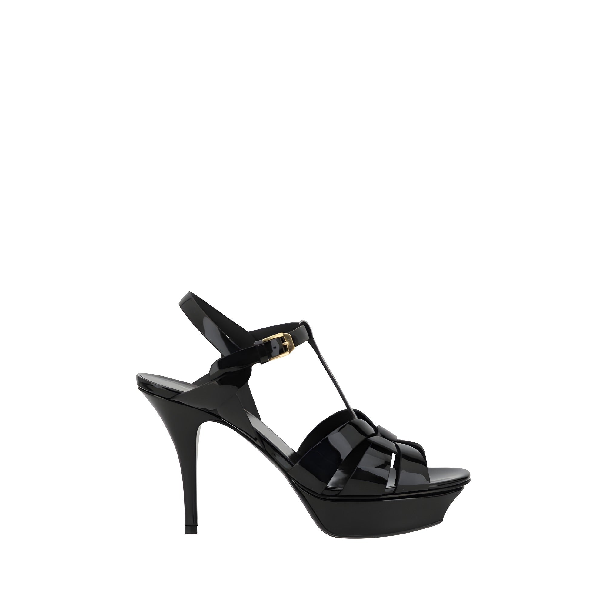 Saint Laurent Black Calf Leather Stiletto Heel Sandals