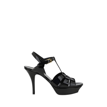 Saint Laurent Black Calf Leather Stiletto Heel Sandals