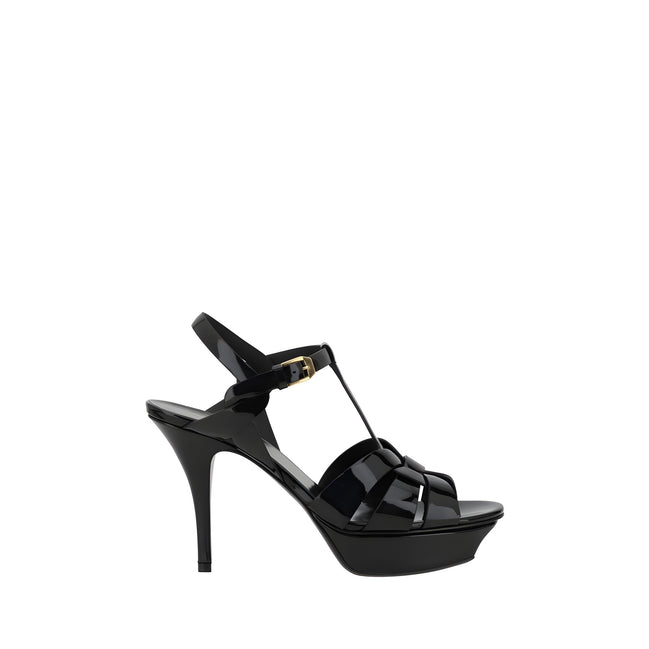 Saint Laurent Black Calf Leather Stiletto Heel Sandals