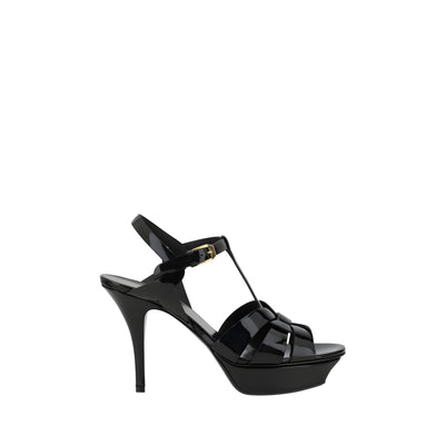 Saint Laurent Black Calf Leather Stiletto Heel Sandals