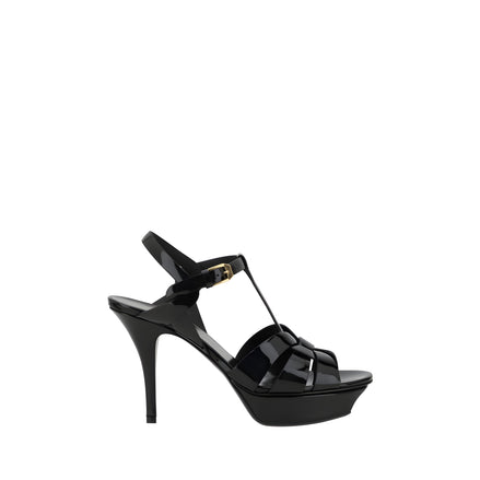 Saint Laurent Black Calf Leather Stiletto Heel Sandals