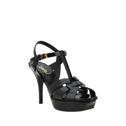 Saint Laurent Black Calf Leather Stiletto Heel Sandals