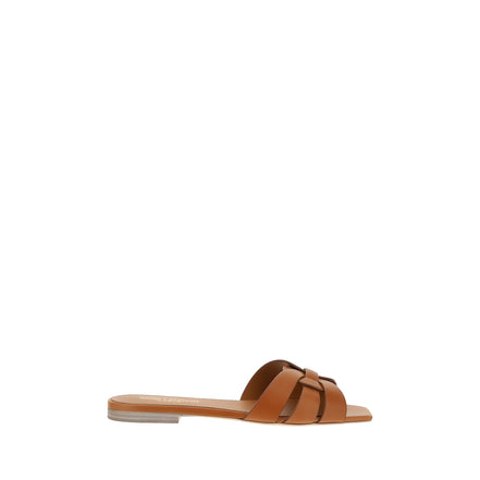 Saint Laurent Brown Calf Leather Flat Sandals