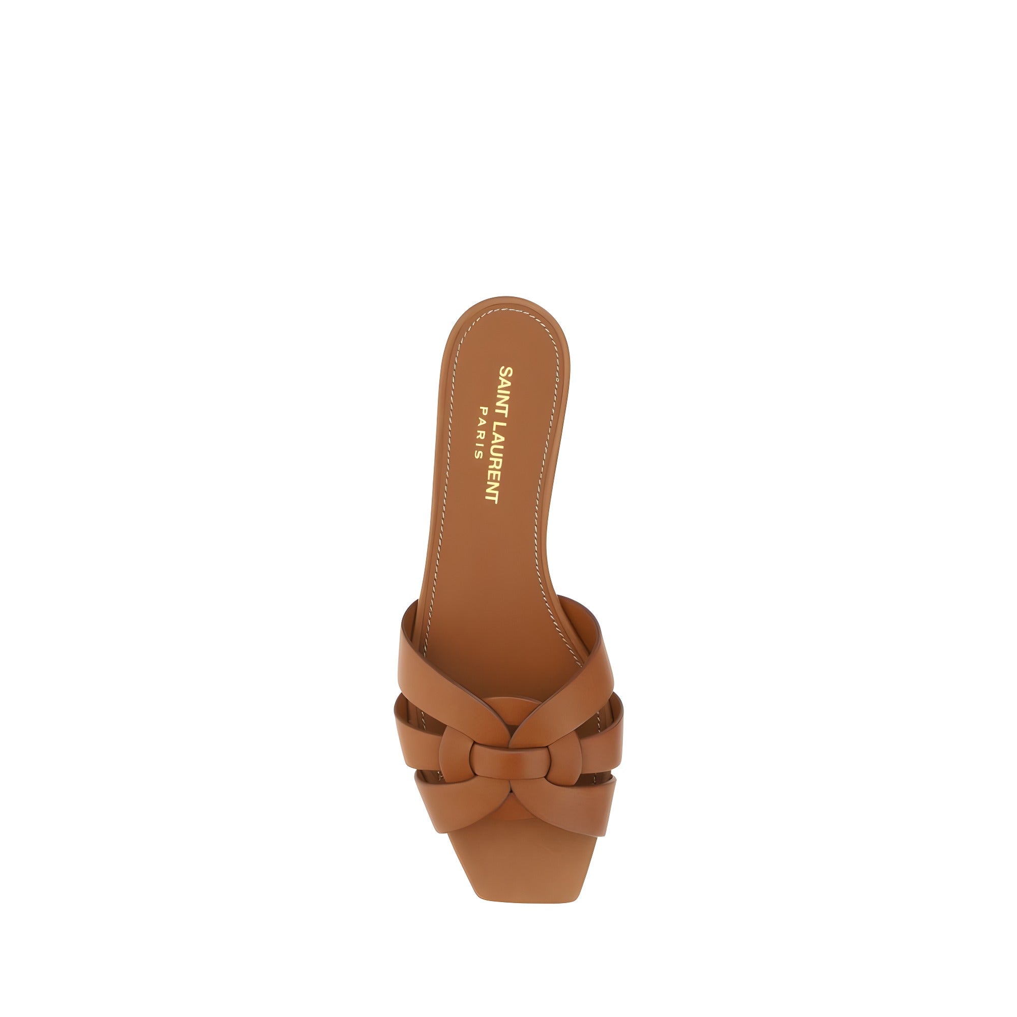 Saint Laurent Brown Calf Leather Flat Sandals