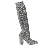 Dolce & Gabbana Silver Sequin Glitter High Heel Boots