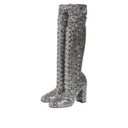 Dolce & Gabbana Silver Sequin Glitter High Heel Boots