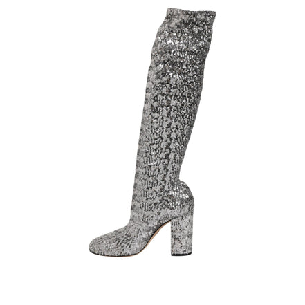 Dolce & Gabbana Silver Sequin Glitter High Heel Boots