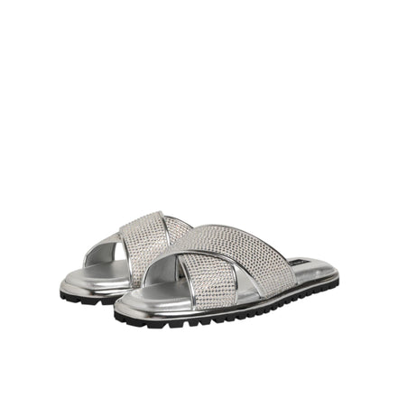 Mules plates en strass argentées Dolce & Gabbana