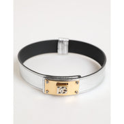 Dolce & Gabbana Silver Textured Leather Gold Tone Neckband